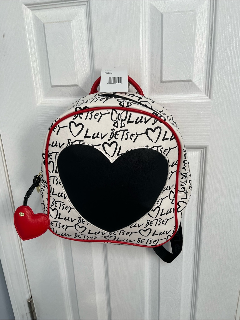 Luv Betsey Johnson Backpack Black White Res Hearts LBANNA Bag Charm